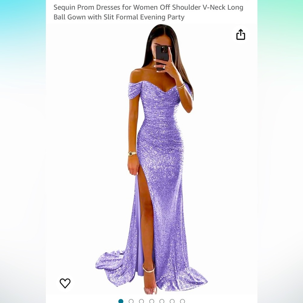 Sequin Prom Dresses for Women Off Shoulder V-Neck Long Ball Gown with Slit